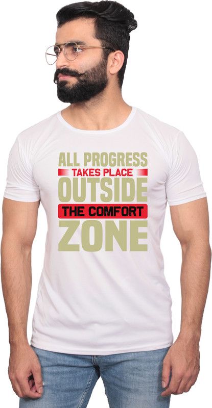 1963 Men Printed Round Neck Polyester White T-Shirt