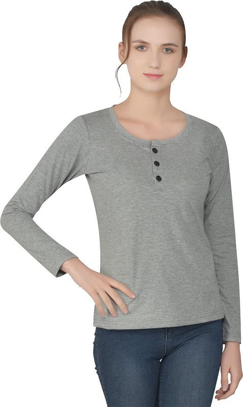 Solid Women Silver T-Shirt