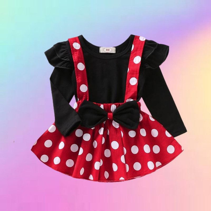 Dungaree For Baby Girls Party Polka Print Hosiery  (Red, Pack of 1)