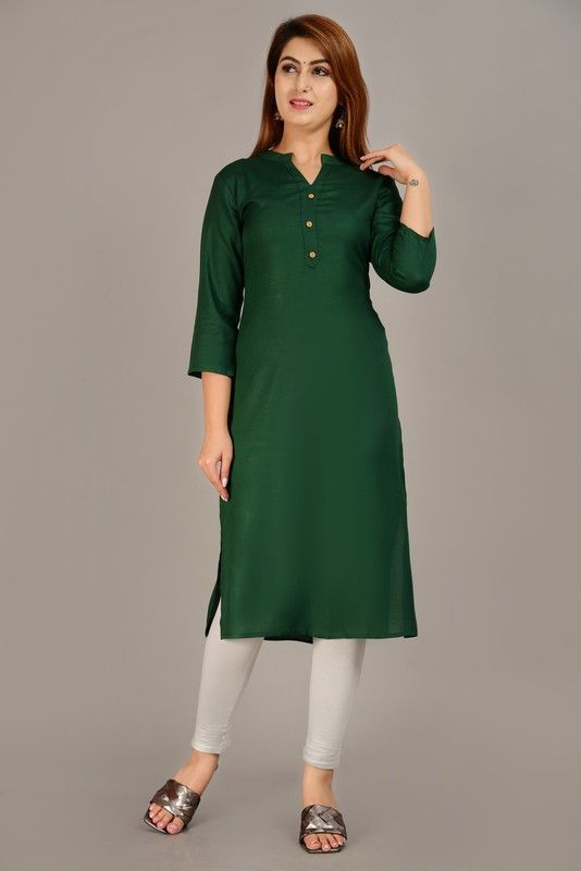Women Solid Viscose Rayon Pathani Kurta  (Green)
