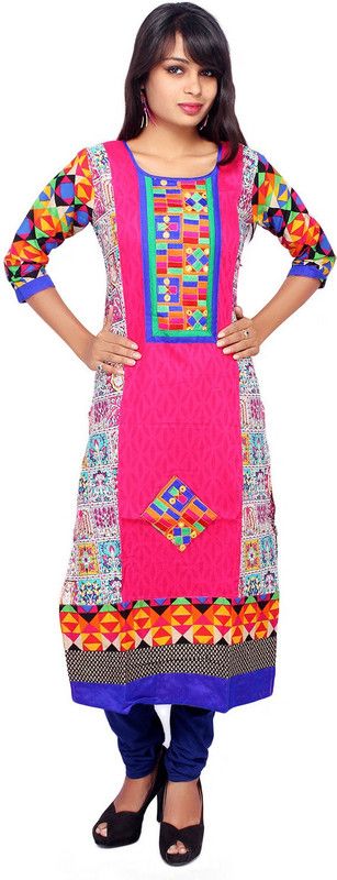 Women Embroidered Jacquard Straight Kurta  (Pink)