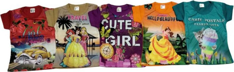 Boys & Girls Printed Pure Cotton, Cotton Blend T Shirt  (Multicolor, Pack of 5)