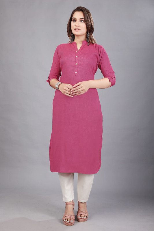 Women Solid Viscose Rayon Straight Kurta  (Purple)