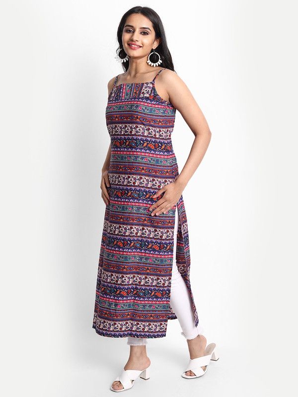 Women Geometric Print Polyester Straight Kurta  (Multicolor)