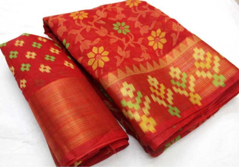 Banarasi Cotton Linen Saree  (Multicolor)