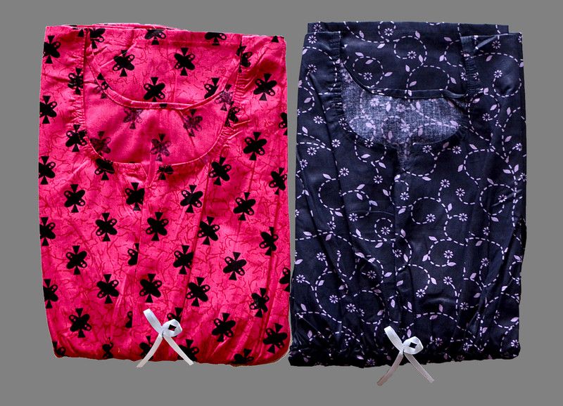 Pack of 2 Women Nighty  (Pink, Blue)