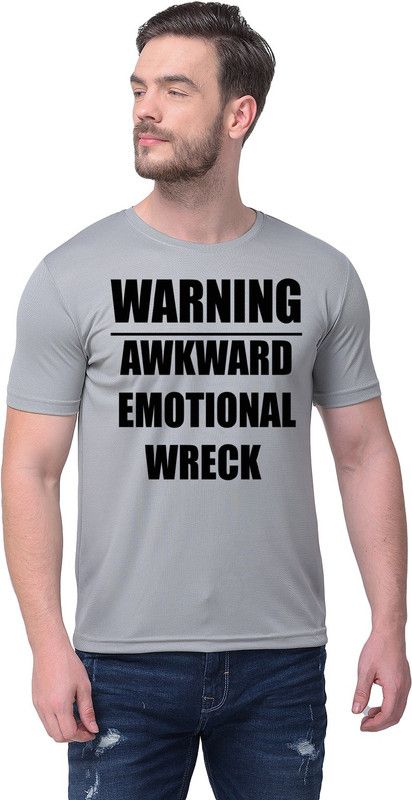 Men's T-Shirt Men Graphic Print Round Neck Polyester Grey T-Shirt