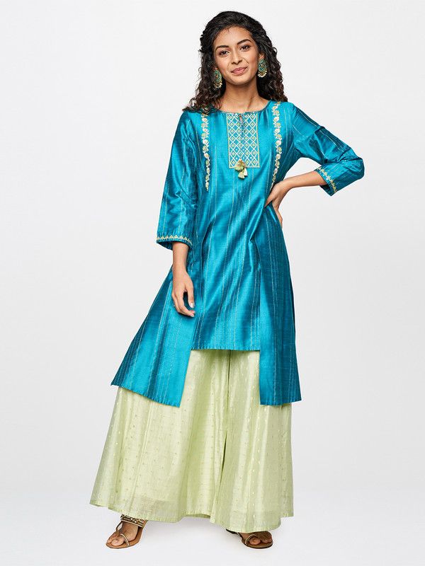 Women Embroidered Viscose Rayon A-line Kurta  (Light Green)