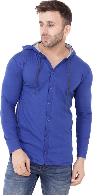 Men Color Block Casual Blue Shirt