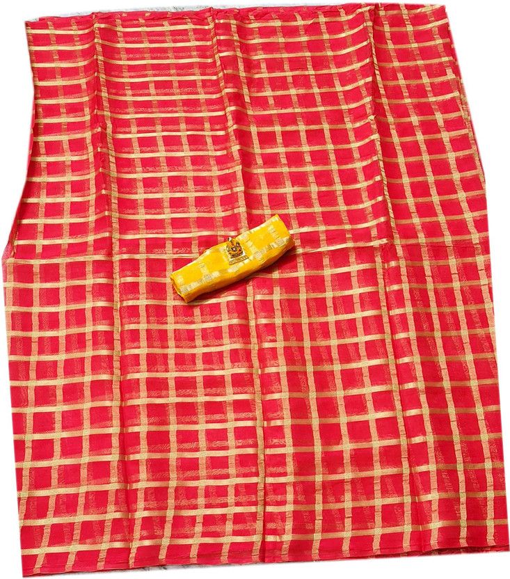Woven, Checkered Banarasi Viscose Rayon, Georgette Saree  (Gold, Pink)