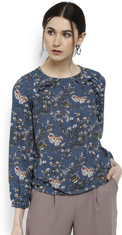 Casual Regular Sleeves Printed Women Green, White, Blue Top