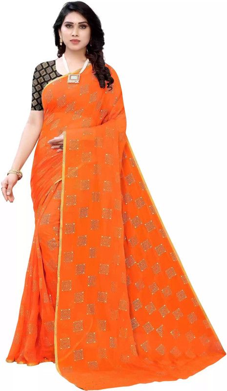 Rajshahi Lycra Blend Saree  (Orange)