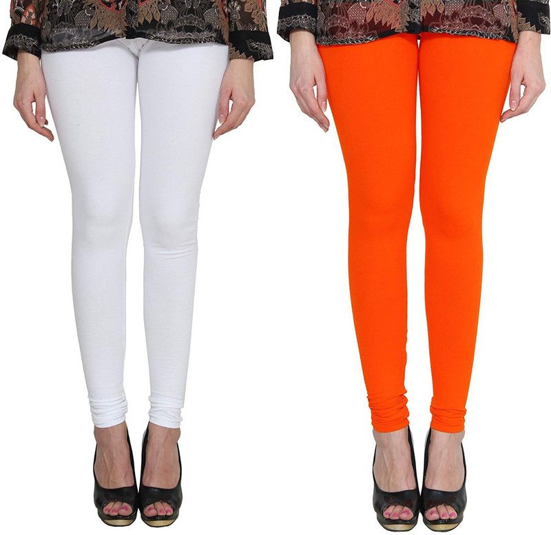 KEX Churidar Western Wear Legging  (White, Orange, Solid)