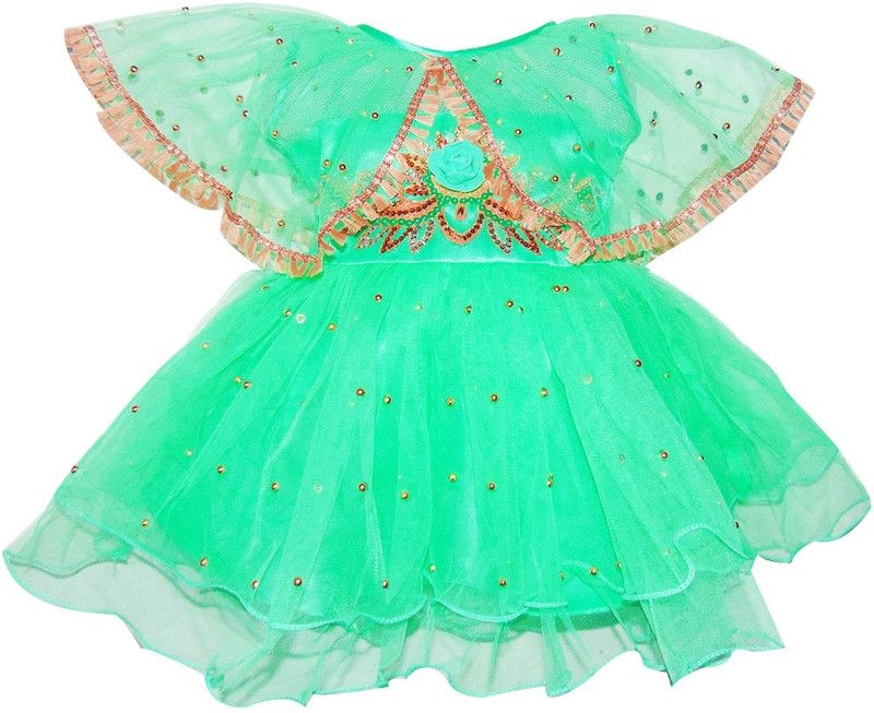 Girls Midi/Knee Length Festive/Wedding Dress  (Green, Fashion Sleeve)