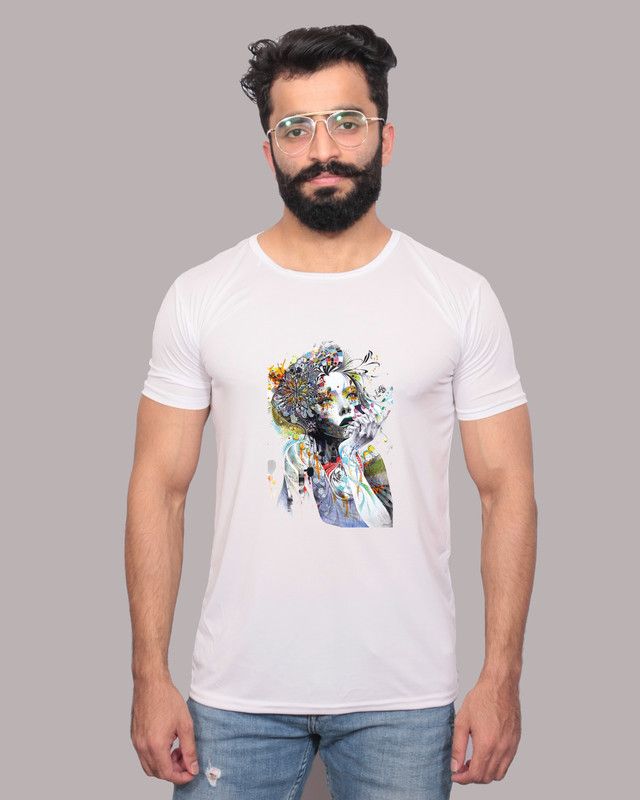 SBBC-754 Men Printed Round Neck Polyester White T-Shirt