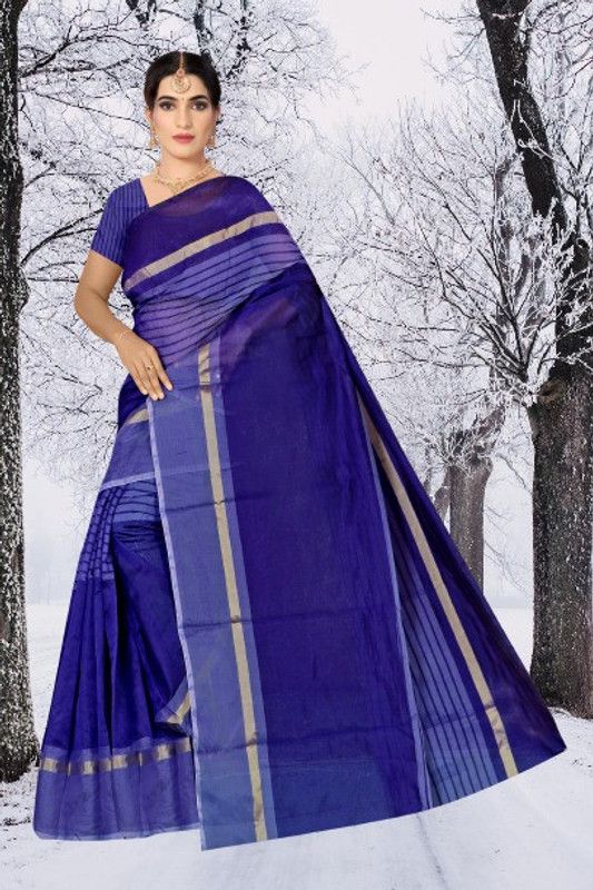 Self Design Fashion Chanderi Saree  (Dark Blue)