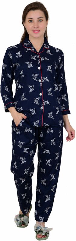 Women Shirt & Pyjama set Light Blue Polka Print