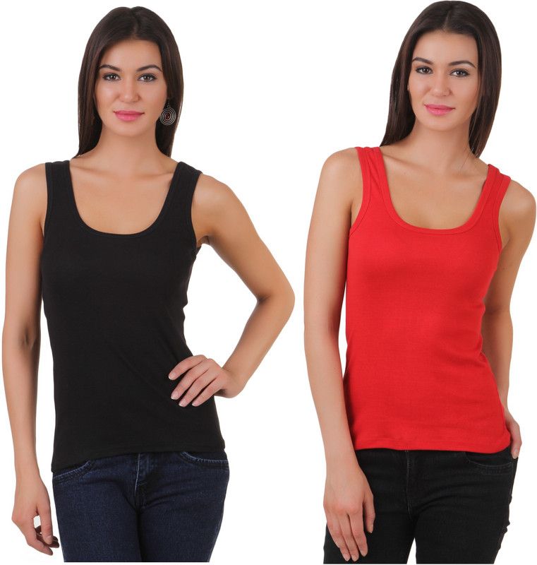 Women Red, Black Tank Top/Vest