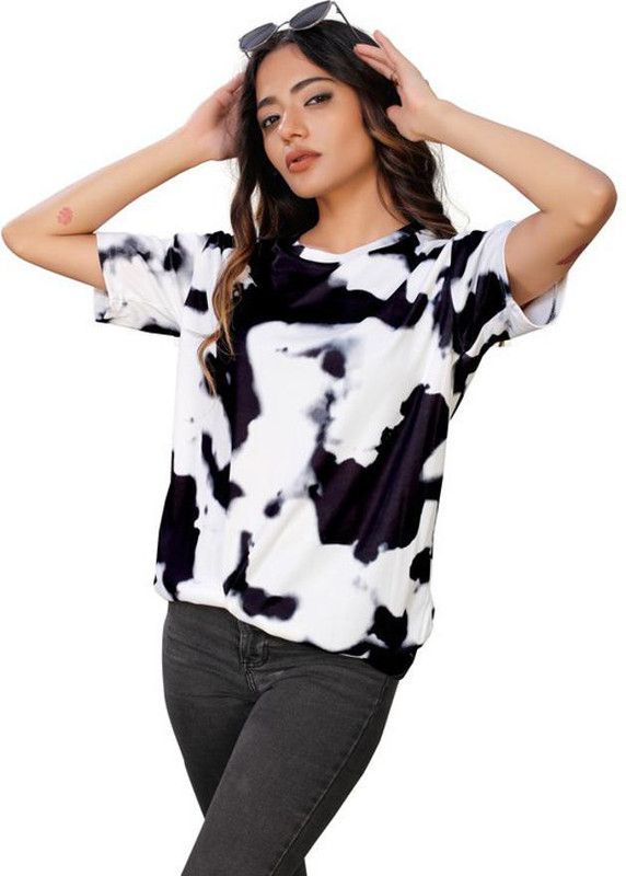 Women Tie & Dye Round Neck Cotton Blend Multicolor T-Shirt