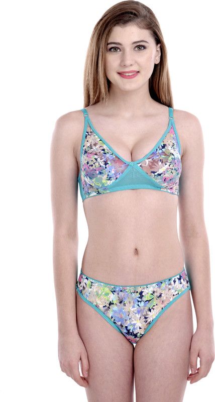 Green Bra & Panty Set Printed Green Lingerie Set