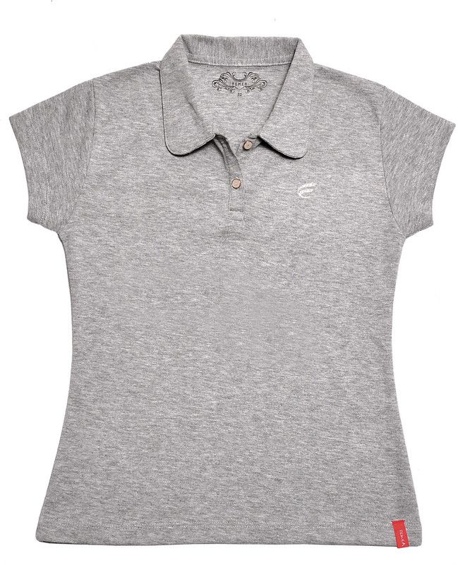 Girls Solid Polycotton T Shirt  (Grey, Pack of 1)