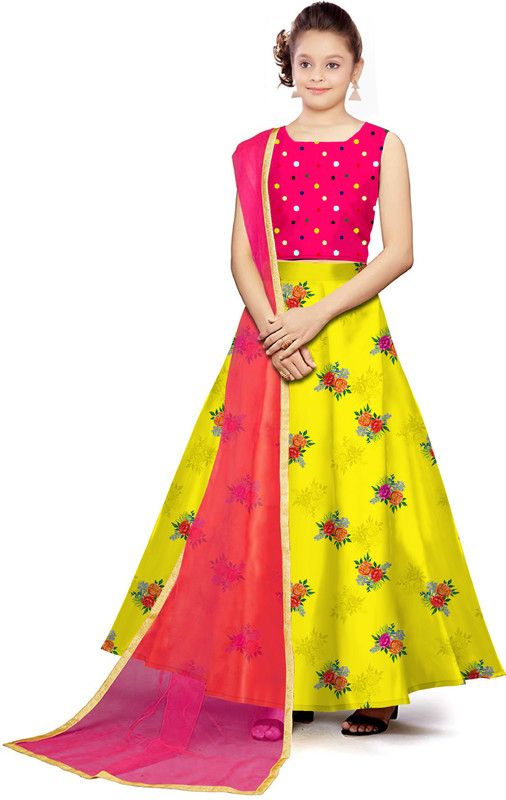 Baby Girls Lehenga Choli Ethnic Wear Printed Ghagra, Choli, Dupatta Set  (Pink, Pack of 1)