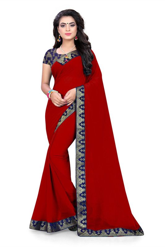 Dyed Daily Wear Silk Blend, Art Silk Saree  (Red)