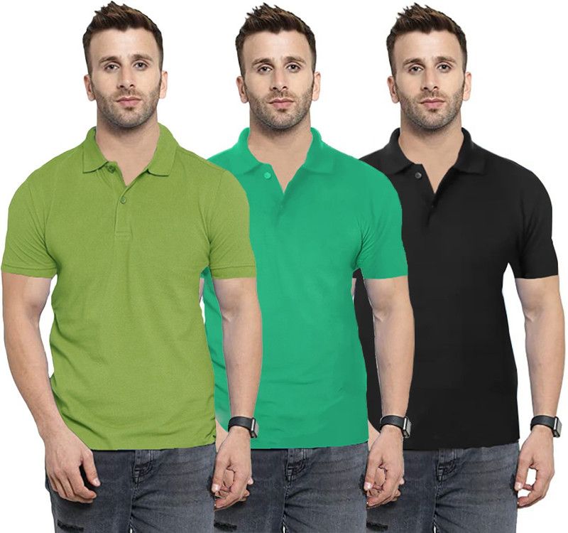 Solid Men Green, Light Green, Black T-Shirt  (Pack of 3)
