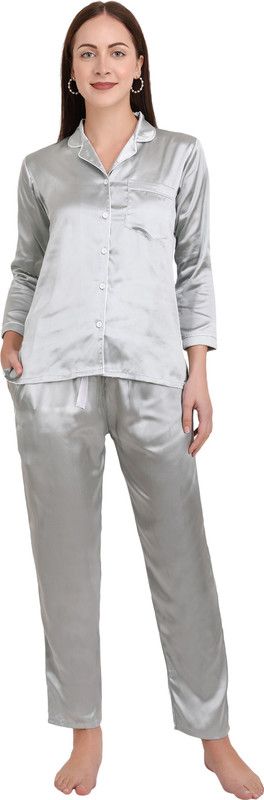 Girls Solid Silver Shirt & Pyjama set