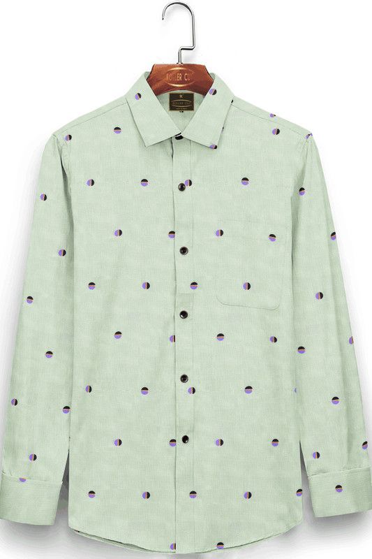 Men Printed Festive Light Green Shirt