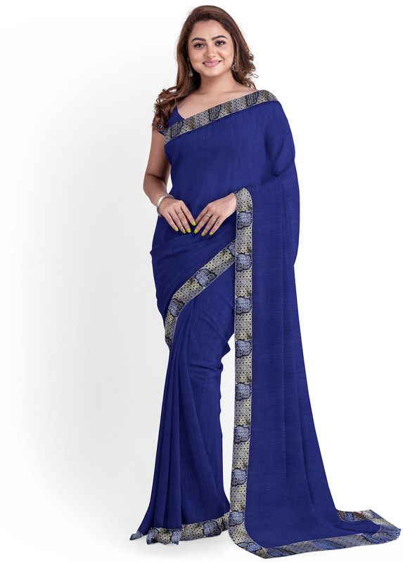 Solid/Plain Jamdani Art Silk Saree  (Blue)