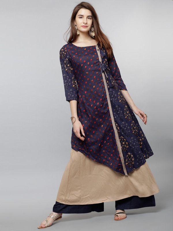 Women Self Design Viscose Rayon A-line Kurta  (Multicolor)