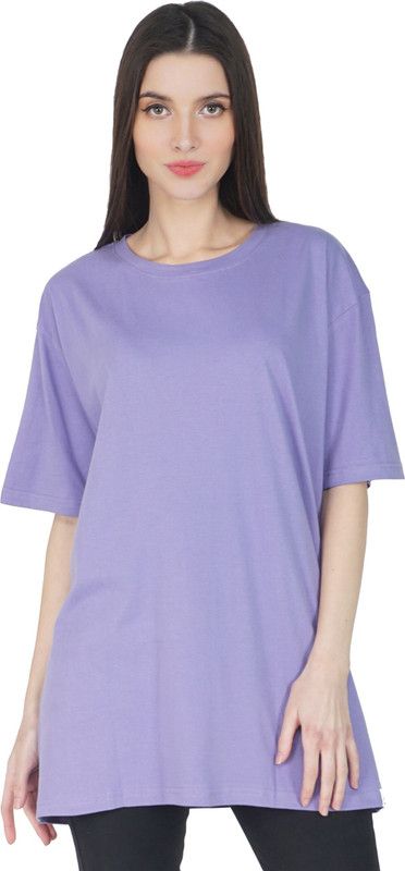 Women's Solid Regular Fit Half Sleeve T-Shirt Women Solid Round Neck Cotton Blend Purple T-Shirt