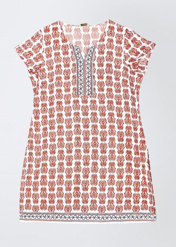 Women Printed Cotton Blend Straight Kurta  (White, Orange)