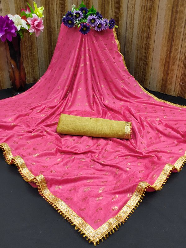 Daily Wear Lycra Blend Saree  (Pink)