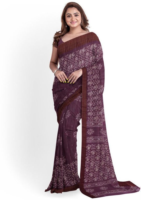 Printed Kanjivaram Pure Cotton Saree  (Purple)