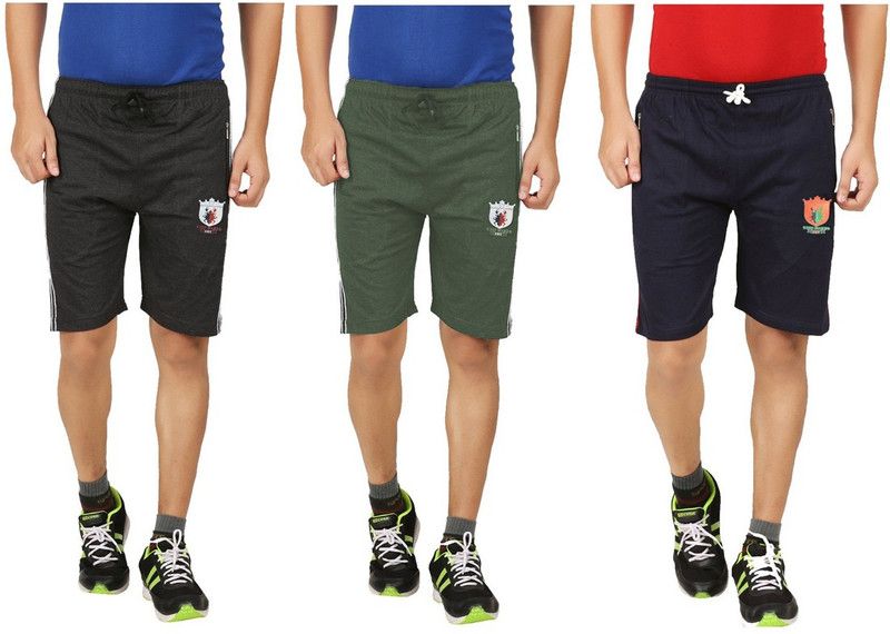Pack of 3 Solid Men & Women Grey, Green, Dark Blue Basic Shorts
