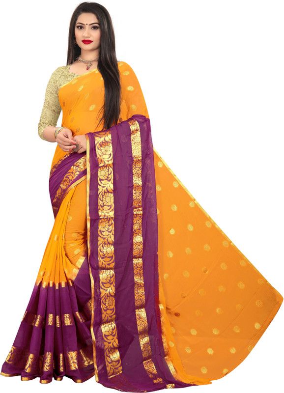 Woven Bollywood Chiffon Saree  (Yellow)