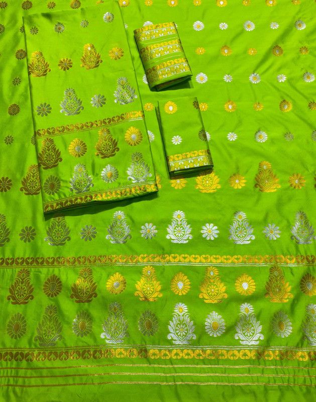 Woven Mekhela Chador Silk Blend Saree  (Green)
