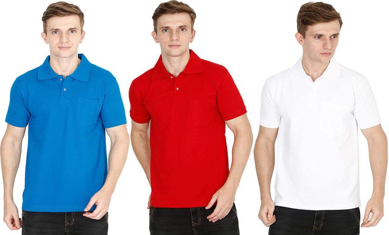 Solid Men Red, White, Blue T-Shirt  (Pack of 3)