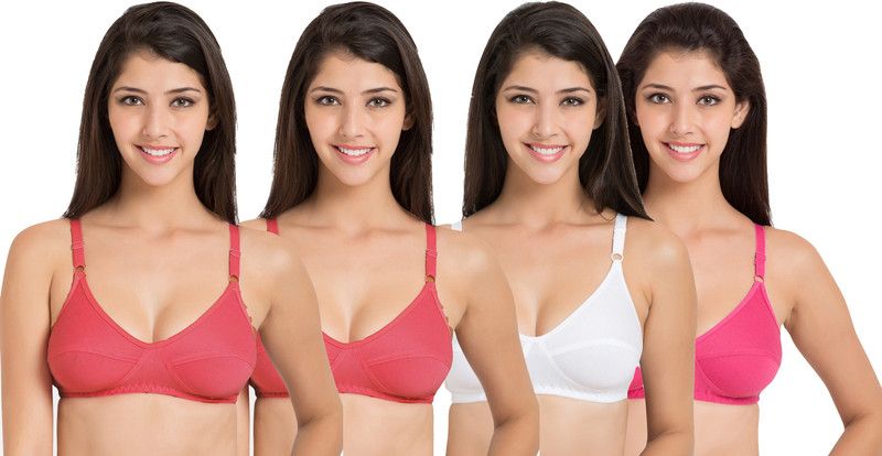 Pack of 4 Women Full Coverage Non Padded Bra  (Pink, White)