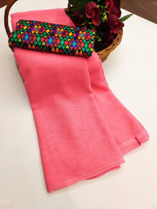 Dyed, Solid/Plain Bollywood Georgette Saree  (Pink)