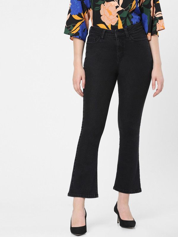 Women Flared High Rise Grey Jeans