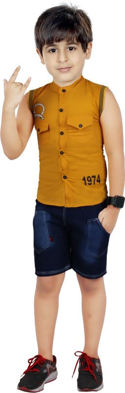 Boys Casual Shirt Shorts  (Blue)