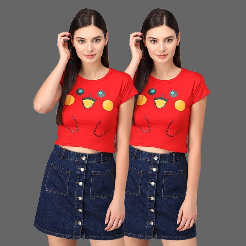 Pack of 2 Casual Regular Sleeves Graphic Print Women Red Top