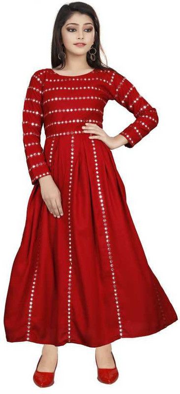 Embellished Rayon Blend Stitched Anarkali Gown  (Maroon)