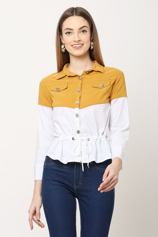 Casual Women White, Yellow Top