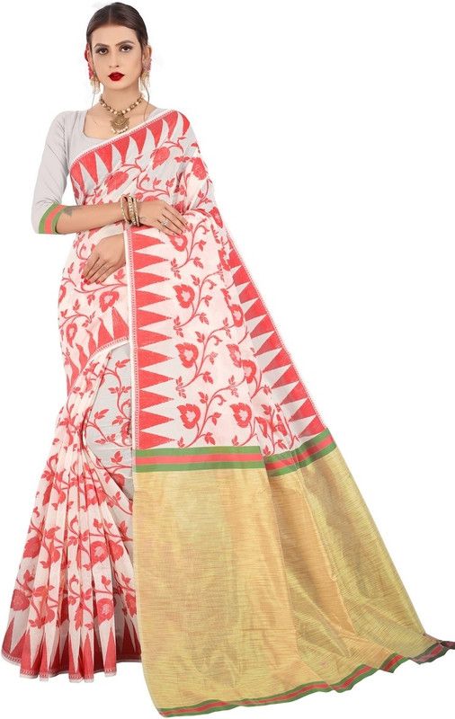 Self Design, Woven, Embellished Bollywood Silk Blend Saree  (Red, White, Gold)