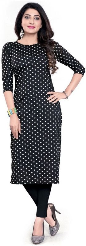 Women Applique Kurta  (Black, White)