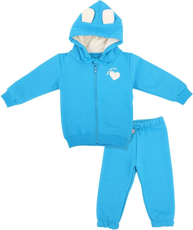 Baby Girls Casual Top Track Pants  (Blue)